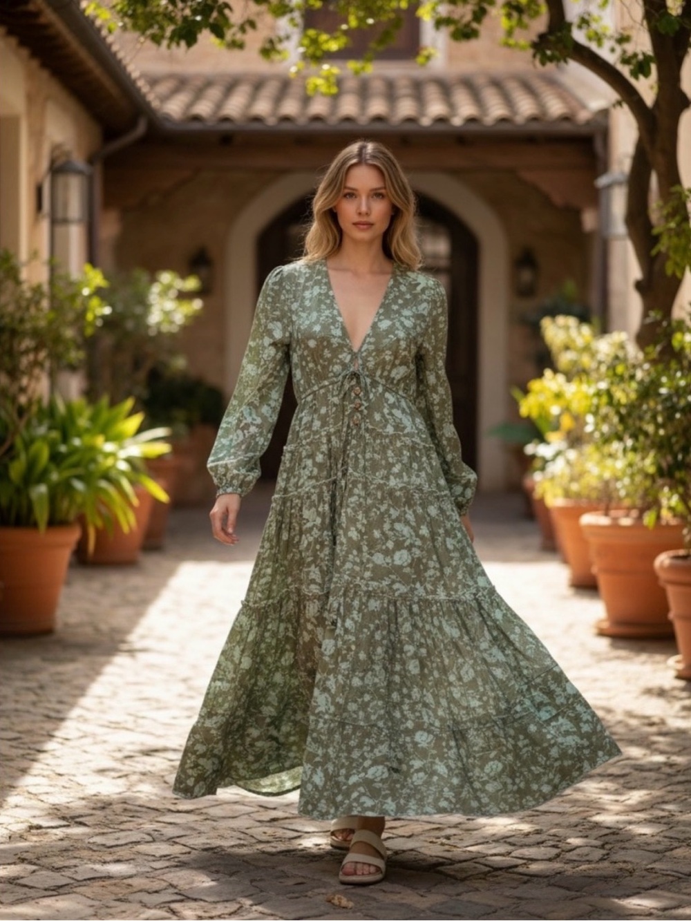 Free People Sage Green Floral Maxi Dress